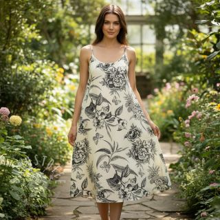 Viskosestoff leinen Floweria navy