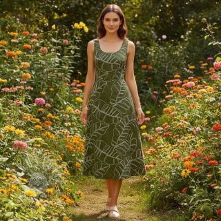 Viskosestoff leinen EMBROIDERY Leaves forest green