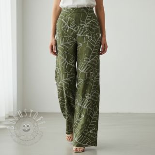 Viskosestoff leinen EMBROIDERY Leaves forest green