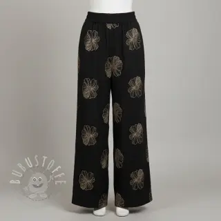 Viskosestoff leinen EMBROIDERY Flower Maya black