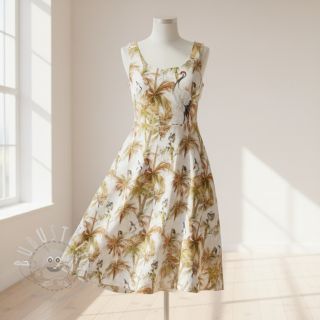 Viskosestoff leinen Crane bird design A digital print