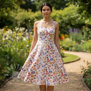 Viskosestoff leinen Natural Lin Livy blue digital print