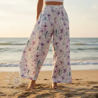 Viskosestoff leinen Natural Lin Laurel purple digital print