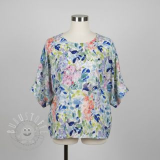 Viskosestoff leinen CREPE Flowers blue digital print