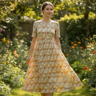 Viskosestoff leinen CREPE Flowers yellow digital print