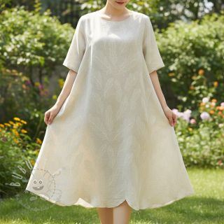 Viskosestoff leinen natural Leaves border