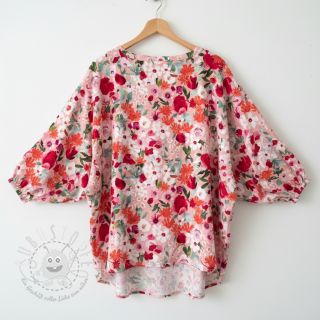 Viskosestoff SATIN Red flowers digital print