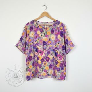 Viskosestoff SATIN Lavender flowers digital print