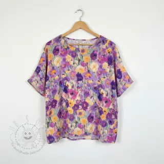 Viskosestoff SATIN Lavender flowers digital print