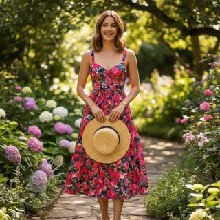 Viskosestoff LUREX Pink flowers digital print