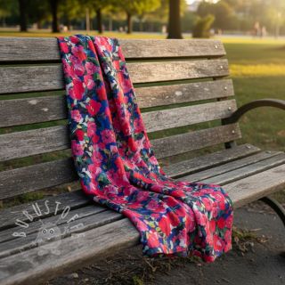 Viskosestoff LUREX Pink flowers digital print