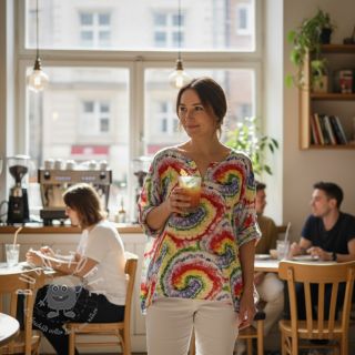 Viskosestoff Retro fun design C digital print