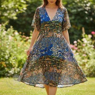 Viskosestoff Dimulti dark blue digital print