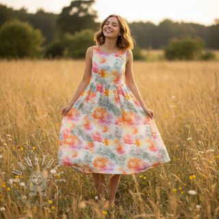 Leinen mit Baumwolle Abstract flowers RAMIE orange digital print