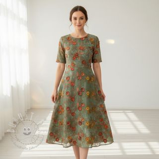 Baumwollstoff TIE DYE EMBROIDERY Poppy design O