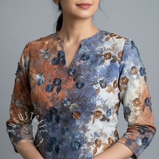 Baumwollstoff TIE DYE EMBROIDERY Poppy design I