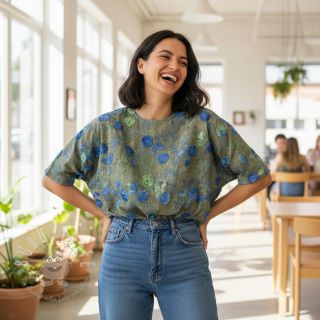 Baumwollstoff TIE DYE EMBROIDERY Poppy design B