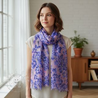 Baumwollstoff SATIN Purple flowers digital print