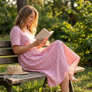 Baumwollstoff Check berry