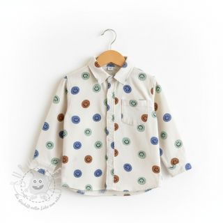 Baumwollstoff FLANNEL Happy faces off white green