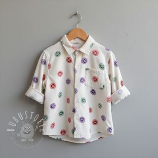 Baumwollstoff FLANNEL Happy faces off white lilac