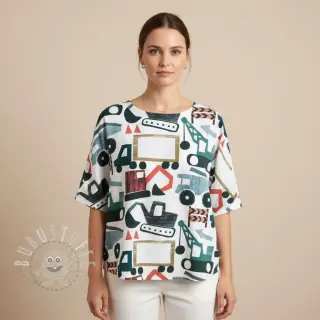 Baumwollstoff Vehicles off white digital print