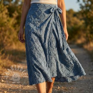 Baumwollstoff mit Leinen Vintage Fringe Diamonds blue