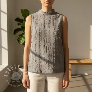 Baumwollstoff mit Leinen Vintage Fringe Stripe grey