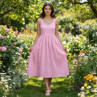 Baumwollstoff mit Leinen pink