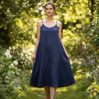 Baumwollstoff mit Leinen marine