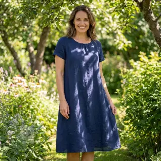 Baumwollstoff mit Leinen dark blue