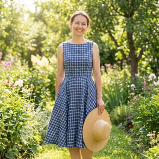 Baumwollstoff JEANS Circles dark blue