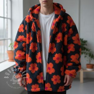 Mantelstoff TEDDY JACQUARD Flowers navy