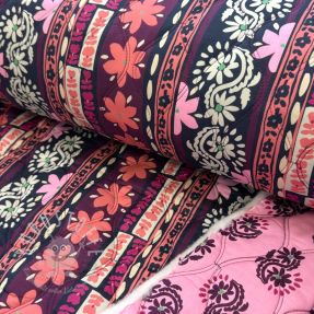 Baumwollstoff VOILE STEPPED Daria flower aubergine digital print