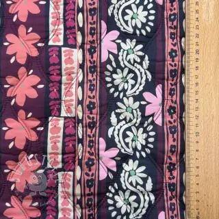 Baumwollstoff VOILE STEPPED Daria flower aubergine digital print