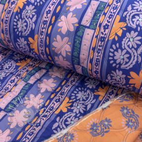 Baumwollstoff VOILE STEPPED Daria flower purple digital print