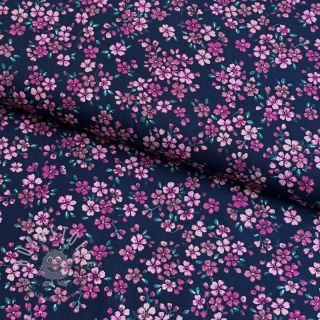 Baumwollstoff Simie flowers navy digital print