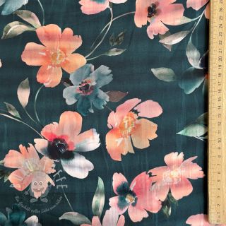 Baumwollstoff SATIN Penny flower petrol digital print