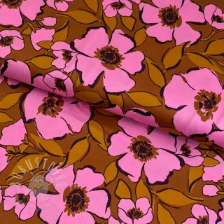 Baumwollstoff SATIN Flower Kala caramel