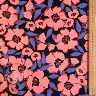 Baumwollstoff SATIN Flower Kala navy