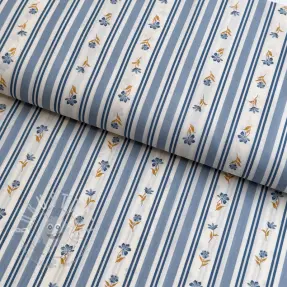 Baumwollstoff Fine flowers STRIPE blue