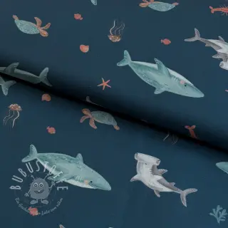 Baumwollstoff Sea life petrol digital print