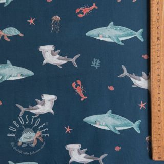 Baumwollstoff Sea life petrol digital print