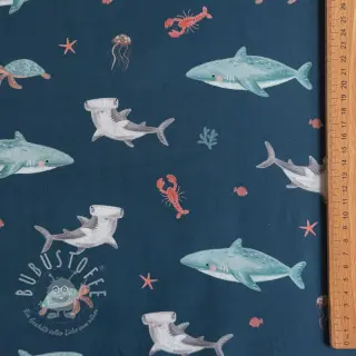Baumwollstoff Sea life petrol digital print