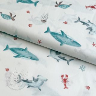 Baumwollstoff Sea life offwhite digital print