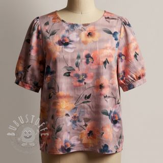 Baumwollstoff SATIN Penny flower peach digital print