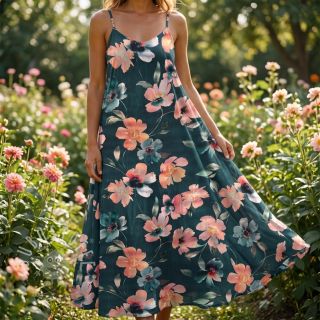 Baumwollstoff SATIN Penny flower petrol digital print