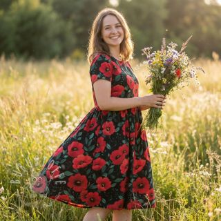 Baumwollstoff Poppy black digital print