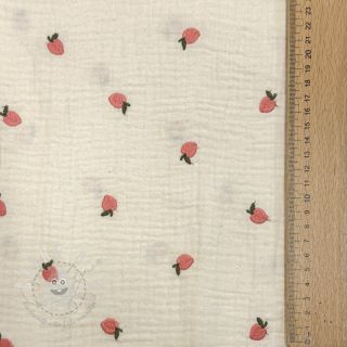 Double gauze/musselin EMBROIDERY Fruit natural peach