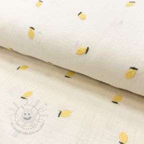 Double gauze/musselin EMBROIDERY Fruit natural yellow